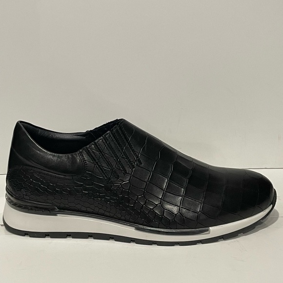 Duca shoes sneaker black leather calf alligator print slip. On - Picture 2 of 6